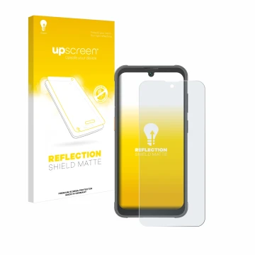 Parte frontale di una confezione del prodotto con il logo del marchio upscreen. Accanto è raffigurato il dispositivo Blackview