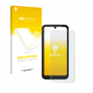 Parte frontale di una confezione del prodotto con il logo del marchio upscreen. Accanto è raffigurato il dispositivo Volla Pho