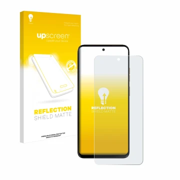 Parte frontale di una confezione del prodotto con il logo del marchio upscreen. Accanto è raffigurato il dispositivo Motorola 