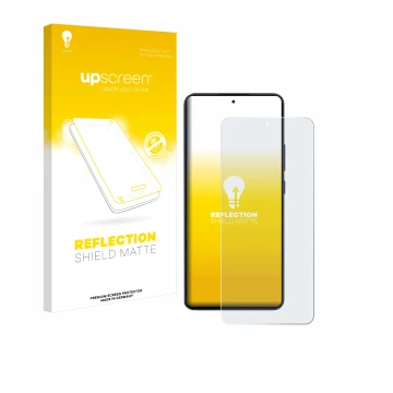 Parte frontale di una confezione del prodotto con il logo del marchio upscreen. Accanto è raffigurato il dispositivo Oppo Reno