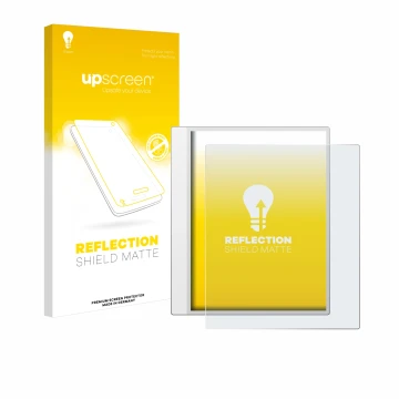 Parte frontale di una confezione del prodotto con il logo del marchio upscreen. Accanto è raffigurato il dispositivo Boox Note