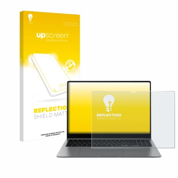 Parte frontale di una confezione del prodotto con il logo del marchio upscreen. Accanto è raffigurato il dispositivo Samsung G