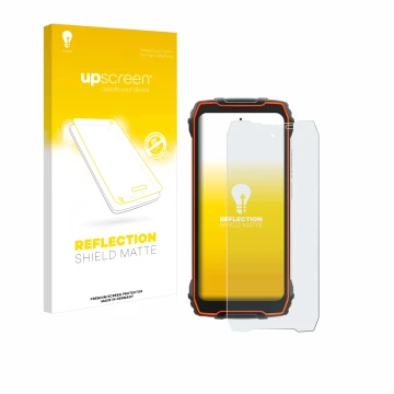 Parte frontale di una confezione del prodotto con il logo del marchio upscreen. Accanto è raffigurato il dispositivo Blackview