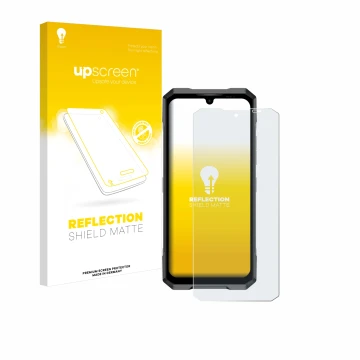 Parte frontale di una confezione del prodotto con il logo del marchio upscreen. Accanto è raffigurato il dispositivo Doogee Bl