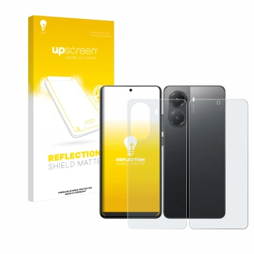 Parte frontale di una confezione del prodotto con il logo del marchio upscreen. Accanto è raffigurato il dispositivo Xiaomi Po