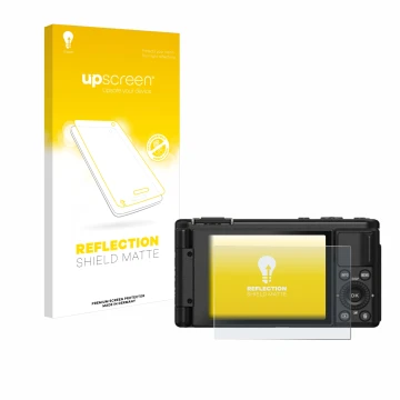 Parte frontale di una confezione del prodotto con il logo del marchio upscreen. Accanto è raffigurato il dispositivo Yashica C
