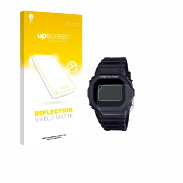 Parte frontale di una confezione del prodotto con il logo del marchio upscreen. Accanto è raffigurato il dispositivo Casio G-S