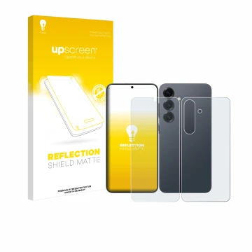 Parte frontale di una confezione del prodotto con il logo del marchio upscreen. Accanto è raffigurato il dispositivo Samsung G