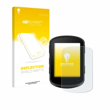 Parte frontale di una confezione del prodotto con il logo del marchio upscreen. Accanto è raffigurato il dispositivo Garmin Ed