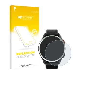 Parte frontale di una confezione del prodotto con il logo del marchio upscreen. Accanto è raffigurato il dispositivo Garmin Ap