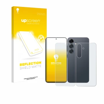 Parte frontale di una confezione del prodotto con il logo del marchio upscreen. Accanto è raffigurato il dispositivo Samsung G