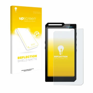 Parte frontale di una confezione del prodotto con il logo del marchio upscreen. Accanto è raffigurato il dispositivo Hiby R4 c