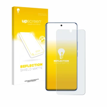 Parte frontale di una confezione del prodotto con il logo del marchio upscreen. Accanto è raffigurato il dispositivo Vivo V50 