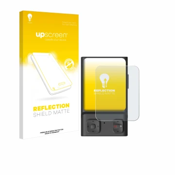 Parte frontale di una confezione del prodotto con il logo del marchio upscreen. Accanto è raffigurato il dispositivo Hoverair 