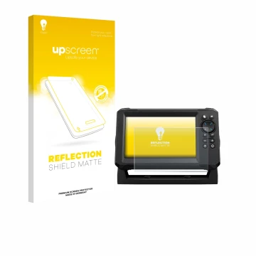 Parte frontale di una confezione del prodotto con il logo del marchio upscreen. Accanto è raffigurato il dispositivo Lowrance 