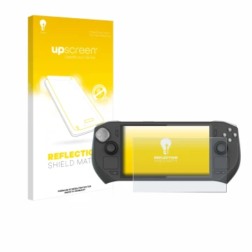 Parte frontale di una confezione del prodotto con il logo del marchio upscreen. Accanto è raffigurato il dispositivo Zotac Gam