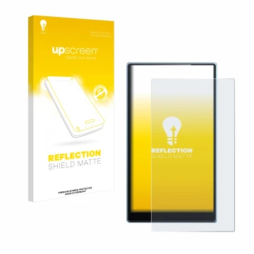 Parte frontale di una confezione del prodotto con il logo del marchio upscreen. Accanto è raffigurato il dispositivo FiiO JM21