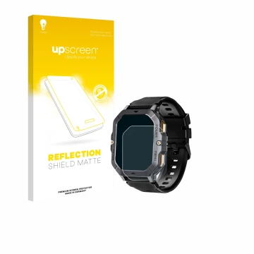 Parte frontale di una confezione del prodotto con il logo del marchio upscreen. Accanto è raffigurato il dispositivo Oukitel B