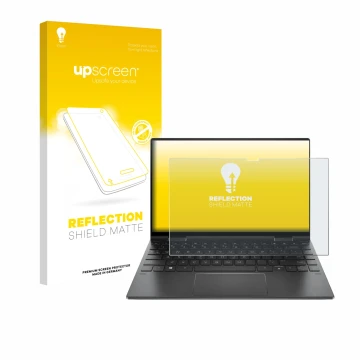 Parte frontale di una confezione del prodotto con il logo del marchio upscreen. Accanto è raffigurato il dispositivo HP Envy x