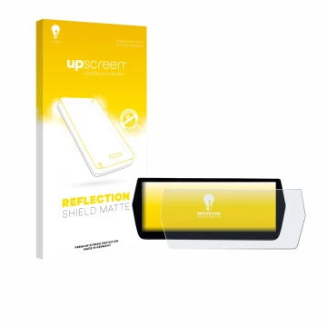 Parte frontale di una confezione del prodotto con il logo del marchio upscreen. Accanto è raffigurato il dispositivo MG ZS Hyb