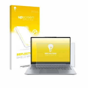 Parte frontale di una confezione del prodotto con il logo del marchio upscreen. Accanto è raffigurato il dispositivo Lenovo Th