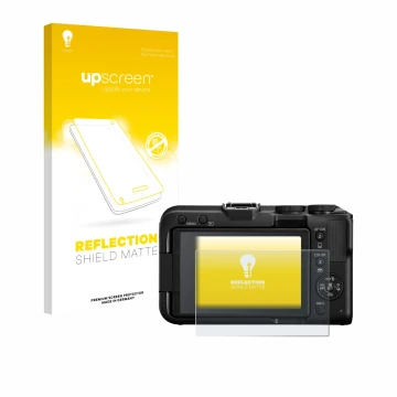 Parte frontale di una confezione del prodotto con il logo del marchio upscreen. Accanto è raffigurato il dispositivo Canon EOS