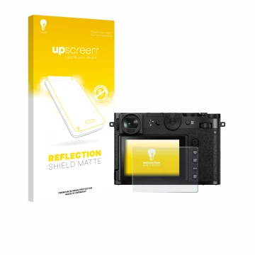 Parte frontale di una confezione del prodotto con il logo del marchio upscreen. Accanto è raffigurato il dispositivo Fujifilm 