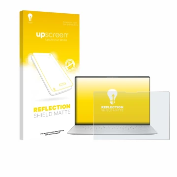 Parte frontale di una confezione del prodotto con il logo del marchio upscreen. Accanto è raffigurato il dispositivo Dell XPS 