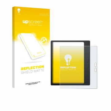 Parte frontale di una confezione del prodotto con il logo del marchio upscreen. Accanto è raffigurato il dispositivo Boox Go 7