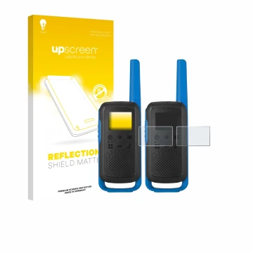 Parte frontale di una confezione del prodotto con il logo del marchio upscreen. Accanto è raffigurato il dispositivo Motorola 