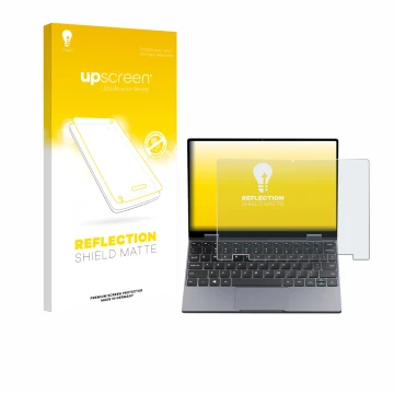 Parte frontale di una confezione del prodotto con il logo del marchio upscreen. Accanto è raffigurato il dispositivo Chuwi Min