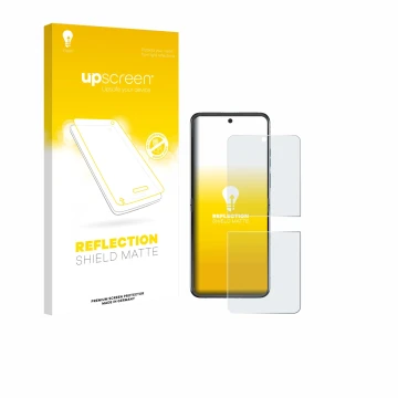 Parte frontale di una confezione del prodotto con il logo del marchio upscreen. Accanto è raffigurato il dispositivo Motorola 