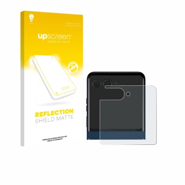 Parte frontale di una confezione del prodotto con il logo del marchio upscreen. Accanto è raffigurato il dispositivo Motorola 
