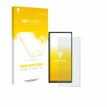 Parte frontale di una confezione del prodotto con il logo del marchio upscreen. Accanto è raffigurato il dispositivo ZTE Nubia