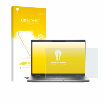 Parte frontale di una confezione del prodotto con il logo del marchio upscreen. Accanto è raffigurato il dispositivo Dell Lati