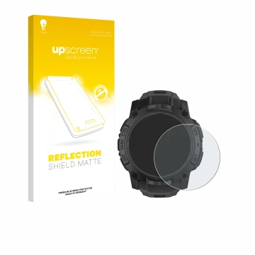 Parte frontale di una confezione del prodotto con il logo del marchio upscreen. Accanto è raffigurato il dispositivo Garmin In