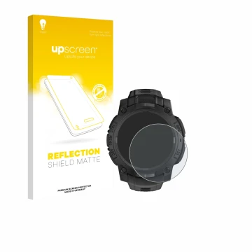 Parte frontale di una confezione del prodotto con il logo del marchio upscreen. Accanto è raffigurato il dispositivo Garmin In