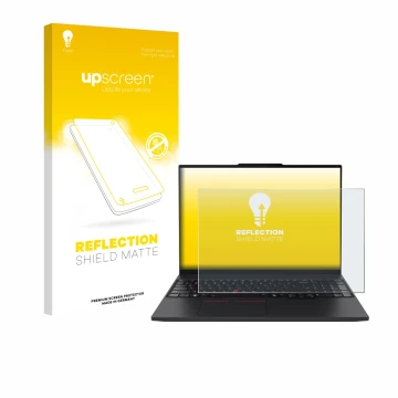 Parte frontale di una confezione del prodotto con il logo del marchio upscreen. Accanto è raffigurato il dispositivo Lenovo Th