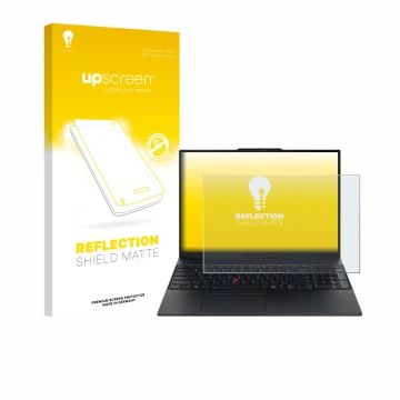 Parte frontale di una confezione del prodotto con il logo del marchio upscreen. Accanto è raffigurato il dispositivo Lenovo Th