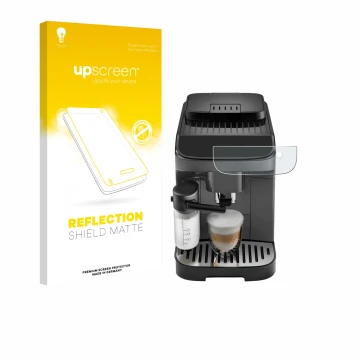 Parte frontale di una confezione del prodotto con il logo del marchio upscreen. Accanto è raffigurato il dispositivo DeLonghi 