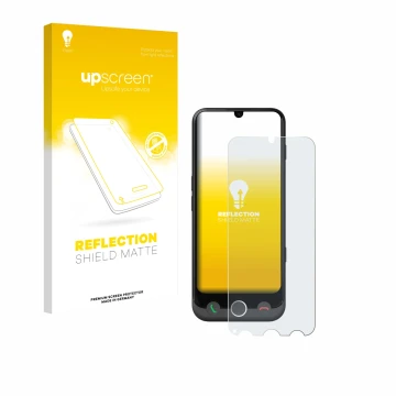 Parte frontale di una confezione del prodotto con il logo del marchio upscreen. Accanto è raffigurato il dispositivo Doro Auro