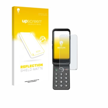 Parte frontale di una confezione del prodotto con il logo del marchio upscreen. Accanto è raffigurato il dispositivo Doro Auro