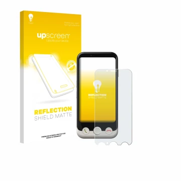 Parte frontale di una confezione del prodotto con il logo del marchio upscreen. Accanto è raffigurato il dispositivo Doro Auro