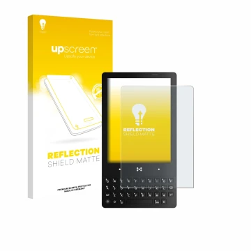 Parte frontale di una confezione del prodotto con il logo del marchio upscreen. Accanto è raffigurato il dispositivo The Minim