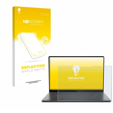 Parte frontale di una confezione del prodotto con il logo del marchio upscreen. Accanto è raffigurato il dispositivo ASUS ROG 