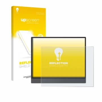 Parte frontale di una confezione del prodotto con il logo del marchio upscreen. Accanto è raffigurato il dispositivo Boox Tab 