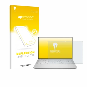 Parte frontale di una confezione del prodotto con il logo del marchio upscreen. Accanto è raffigurato il dispositivo Dell 14 P