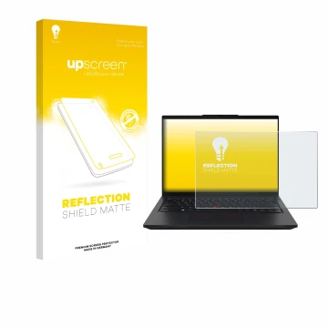 Parte frontale di una confezione del prodotto con il logo del marchio upscreen. Accanto è raffigurato il dispositivo Lenovo Th