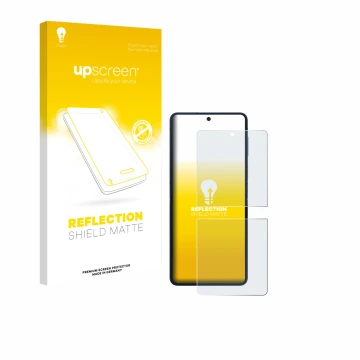 Parte frontale di una confezione del prodotto con il logo del marchio upscreen. Accanto è raffigurato il dispositivo Samsung G