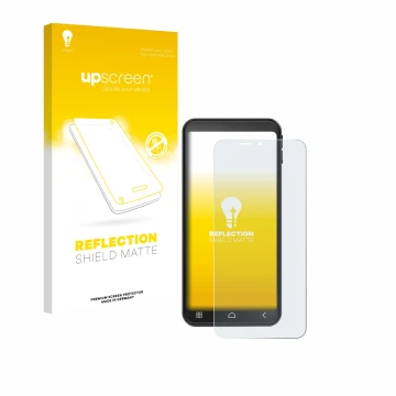 Parte frontale di una confezione del prodotto con il logo del marchio upscreen. Accanto è raffigurato il dispositivo Emporia S